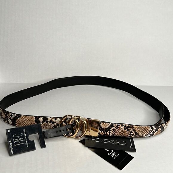 INC Reversible Black Snakeskin Beltvsize Medium NWT - Picture 1 of 7